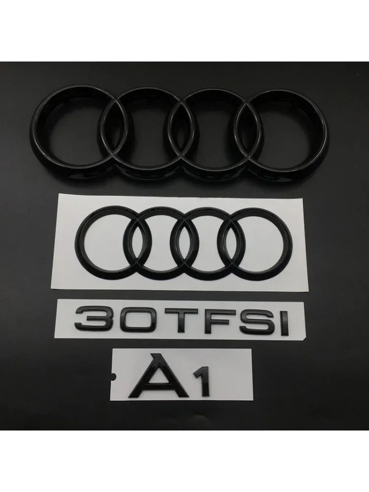 AUDI A1 4 Ring logo ABS Black Car Hood Front Bonnet Grill Rear Trunk Emblem Badge Sticker A1 Mark 30TFSI Emblem For Audi A1