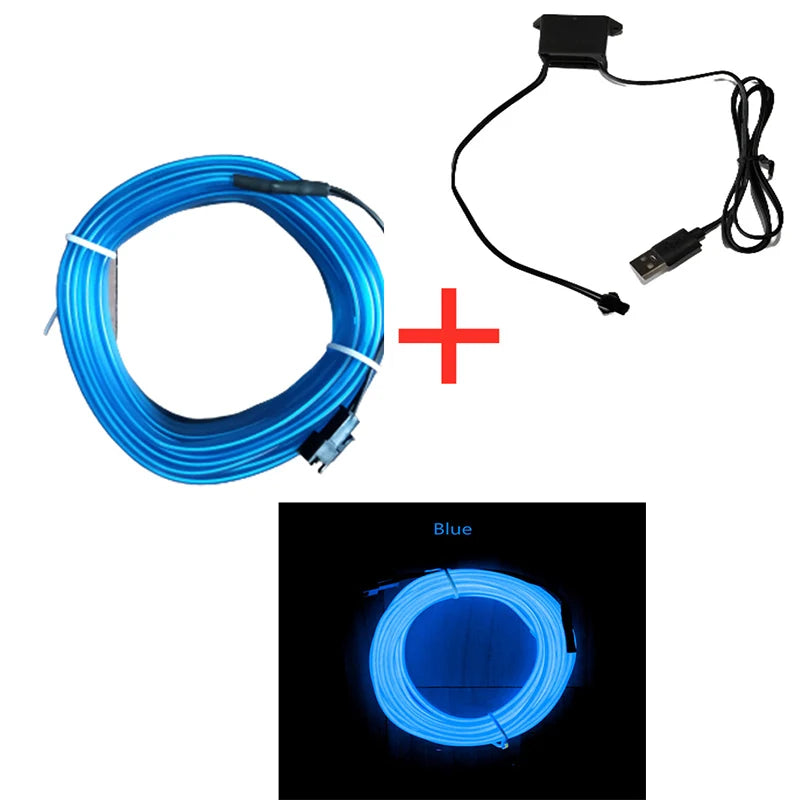Lámpara decorativa Led para Interior de coche, tira de neón con cableado EL para coche, luz ambiental Flexible, USB, diodo de ambiente de fiesta, 1M/3M/5M