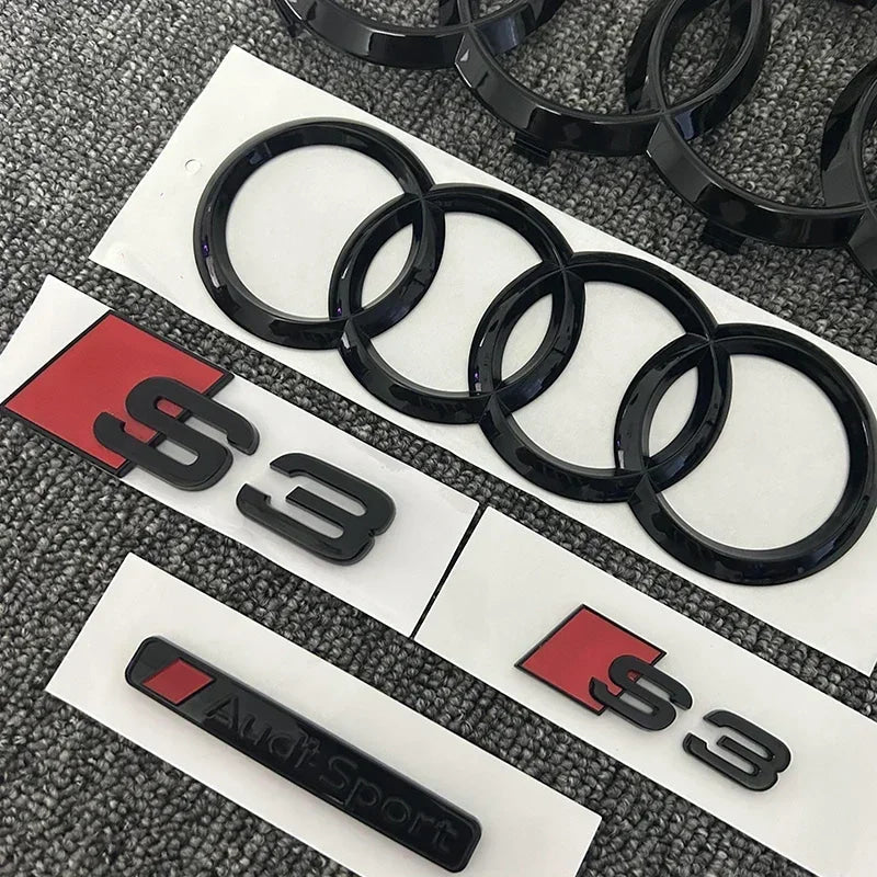 AUDI S3 4Ring logo ABS Black Car Hood Front Grill Emblem Rear Trunk Badge Sticker S3 Emblem Audi Sport Sticker For S3 2010-2020