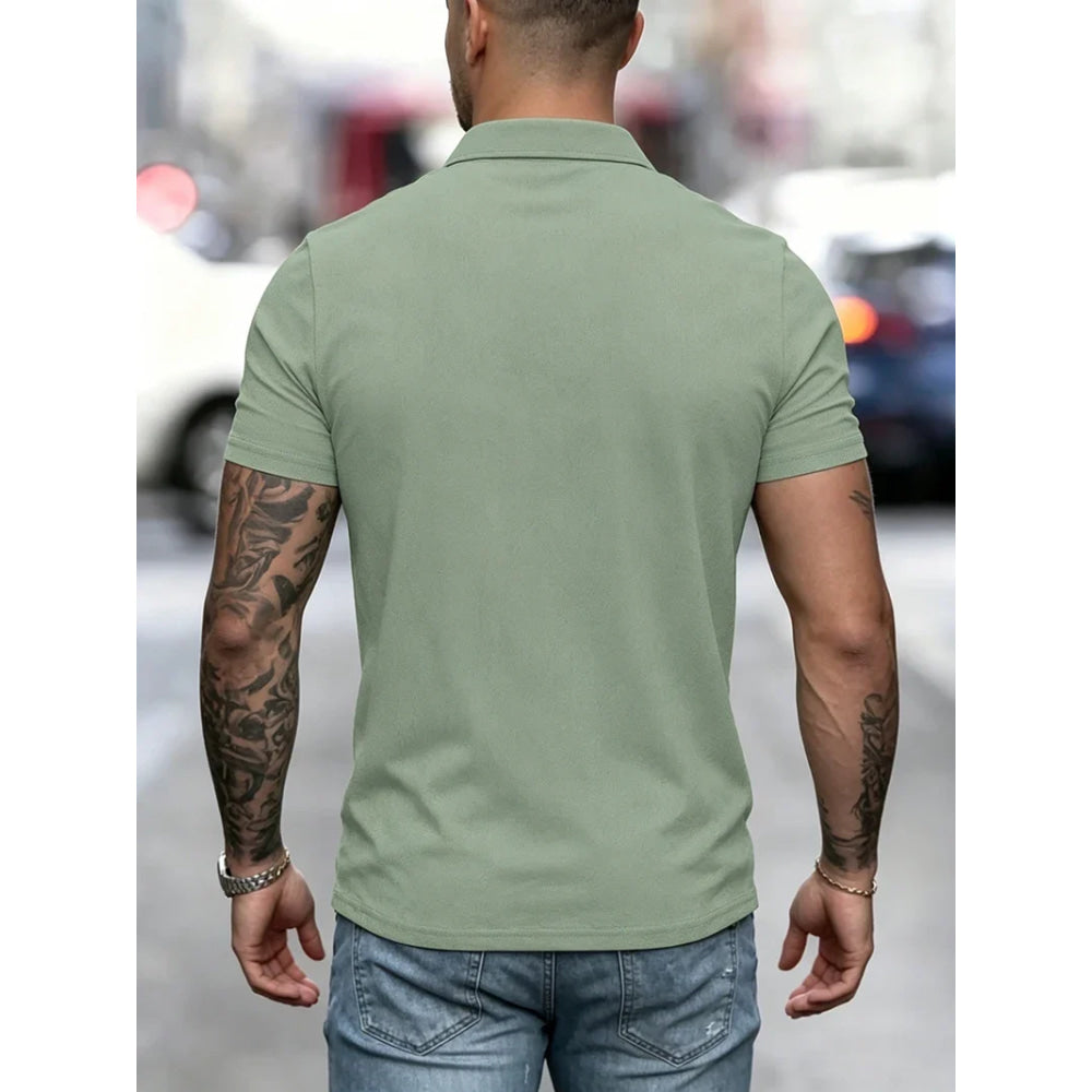Men's Linen Blend Short Sleeve Polo Shirt Button Placket Chest Patch Breathable Casual Golf Business Work Daily Tops for Men