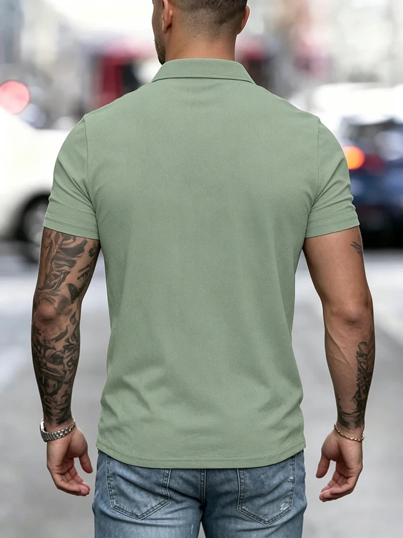 Men's Linen Blend Short Sleeve Polo Shirt Button Placket Chest Patch Breathable Casual Golf Business Work Daily Tops for Men
