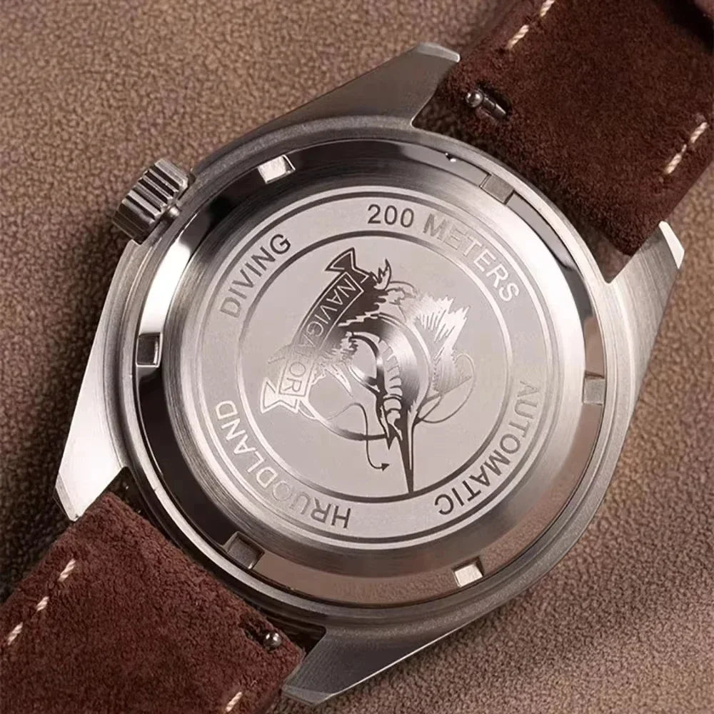 Hruodland F025 Retro Sport Men Watch HZ2565 Automatic Mechanical Stainless Steel Leather Strap Diving  reloj hombre watch for me
