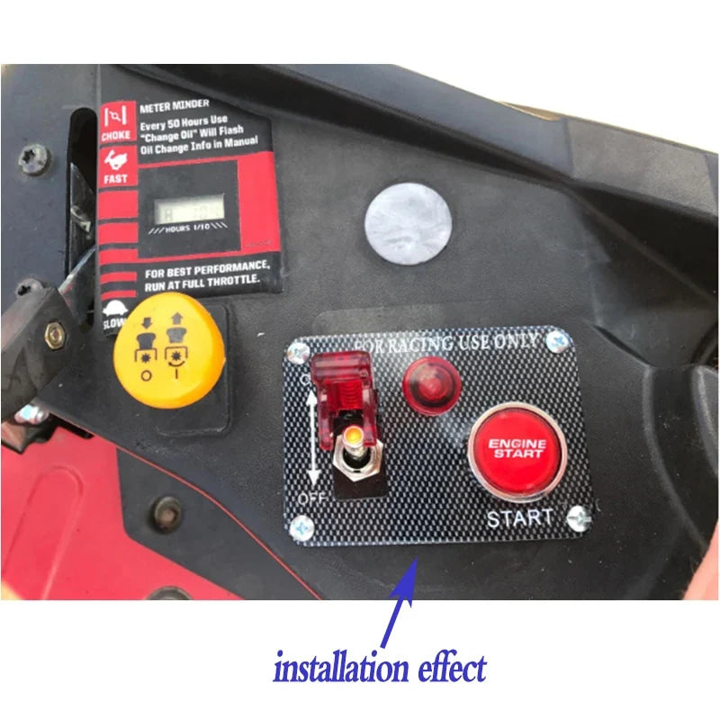 True Carbon Fiber 12V LED Toggle Ignition Switch Panel Engine Start Push Button Set Universal for 12V Power Speediness & Racing