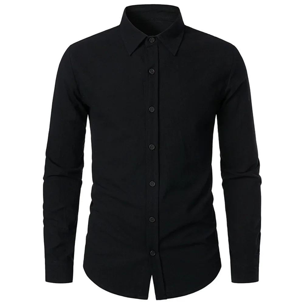Cotton Linen Shirt for Men Slim Fit Tops Long Sleeve Bussiness Shirt Spring Autumn Casual Formal Men's Shirts