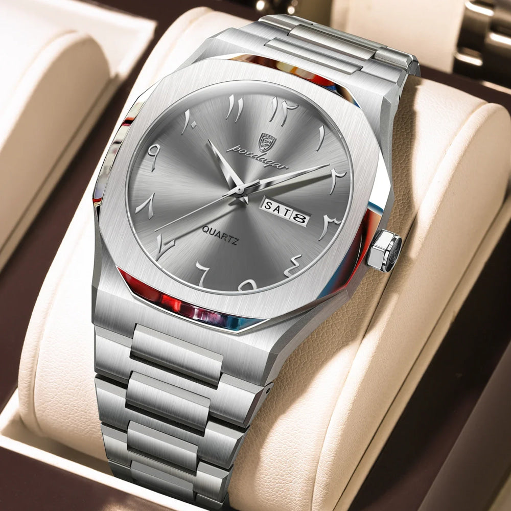 POEDAGAR Military Watch For Men Waterproof Luxury Week Calendar Man Wristwatch Quartz Stainless Steel Fashion Men's Watches Male