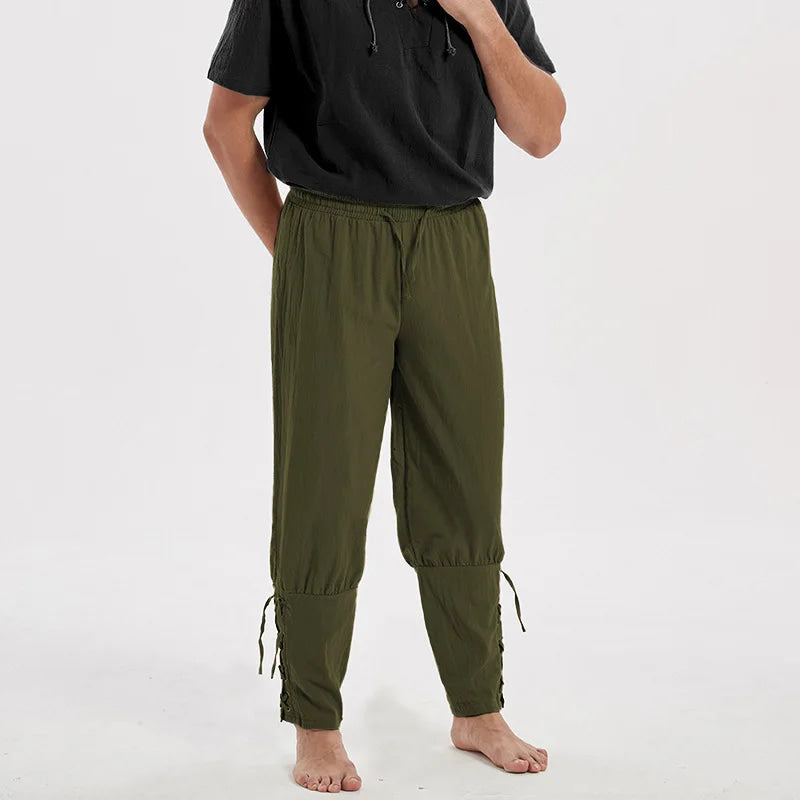 Adult Men Medieval Pirate Pants Cotton Linen Horseman Knight Costume Loose Leggings Black Navigator Leg Bandage Trouser