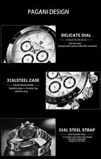 New PAGANI DESIGN PD1644 Luxury Men's Quartz Watch Automatic date Wristwatches Sport 100m Waterproof Chronograph Men Gift