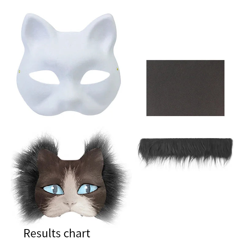 Conjunto de máscara Therian, máscara en blanco, media cara, Animal dibujado a mano, máscara de gato y zorro, grafiti hecho a mano, media máscara facial, regalos de fiesta de Navidad