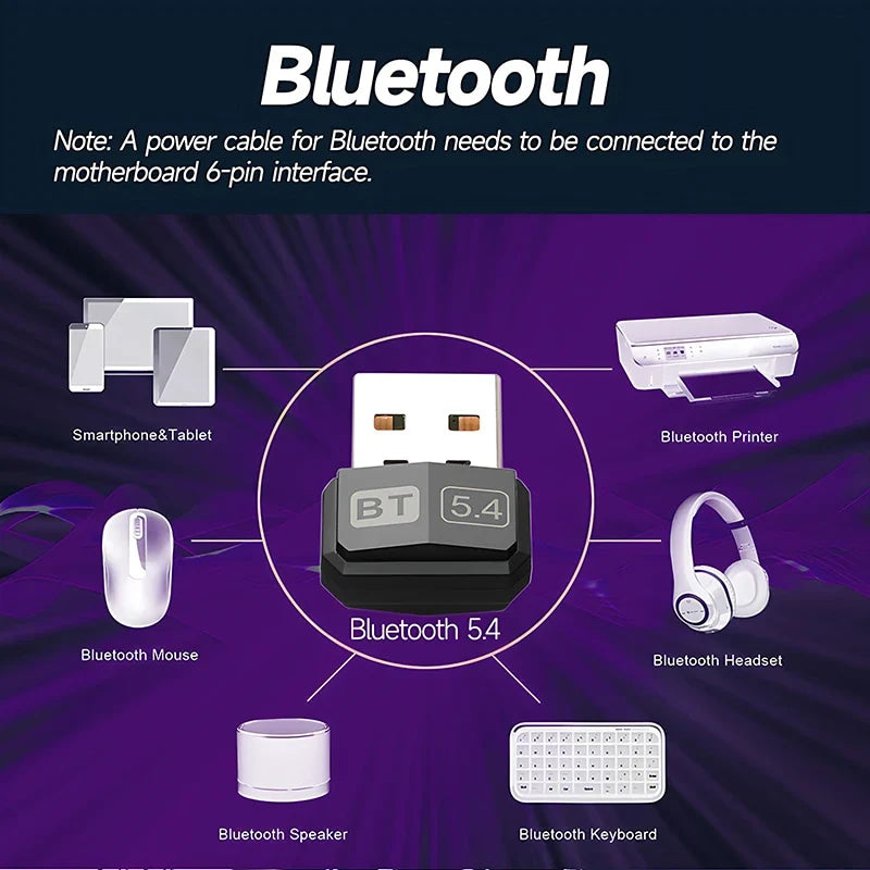 Upgrades Mini USB Bluetooth 5.4 Dongle Adapter WIreless Transmitter Receiver For PC/Laptop Driver Free For Win10/11 Driver Free