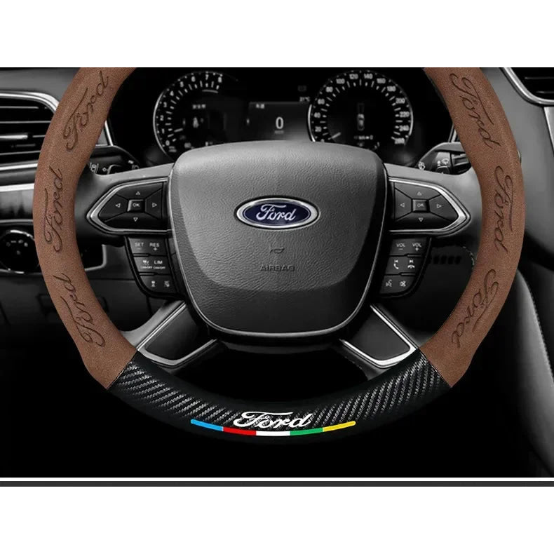 For Ford Mondeo Focus Raptor Puma Edge Explorer Ecosport Ranger F150 Kuga Car Suede Carbon fiber Anti-slip Steering Wheel Cover