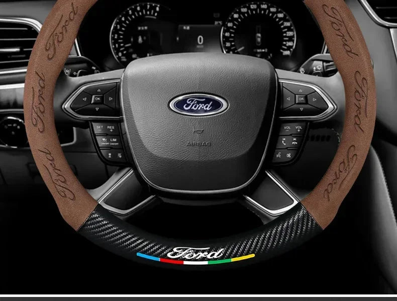For Ford Mondeo Focus Raptor Puma Edge Explorer Ecosport Ranger F150 Kuga Car Suede Carbon fiber Anti-slip Steering Wheel Cover