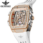 OUPINKE, marca de lujo, reloj mecánico para mujer, diseño de alas de Ángel de amor, esqueleto, automático, elegante, blanco, reloj de pulsera para mujer, nuevo