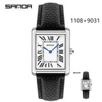 SANDA 9031/1108 Resistant Leather Strap Square Dial Waterproof Sport Casual Women Men Quartz Watches Reloj Luxury Couple Watch