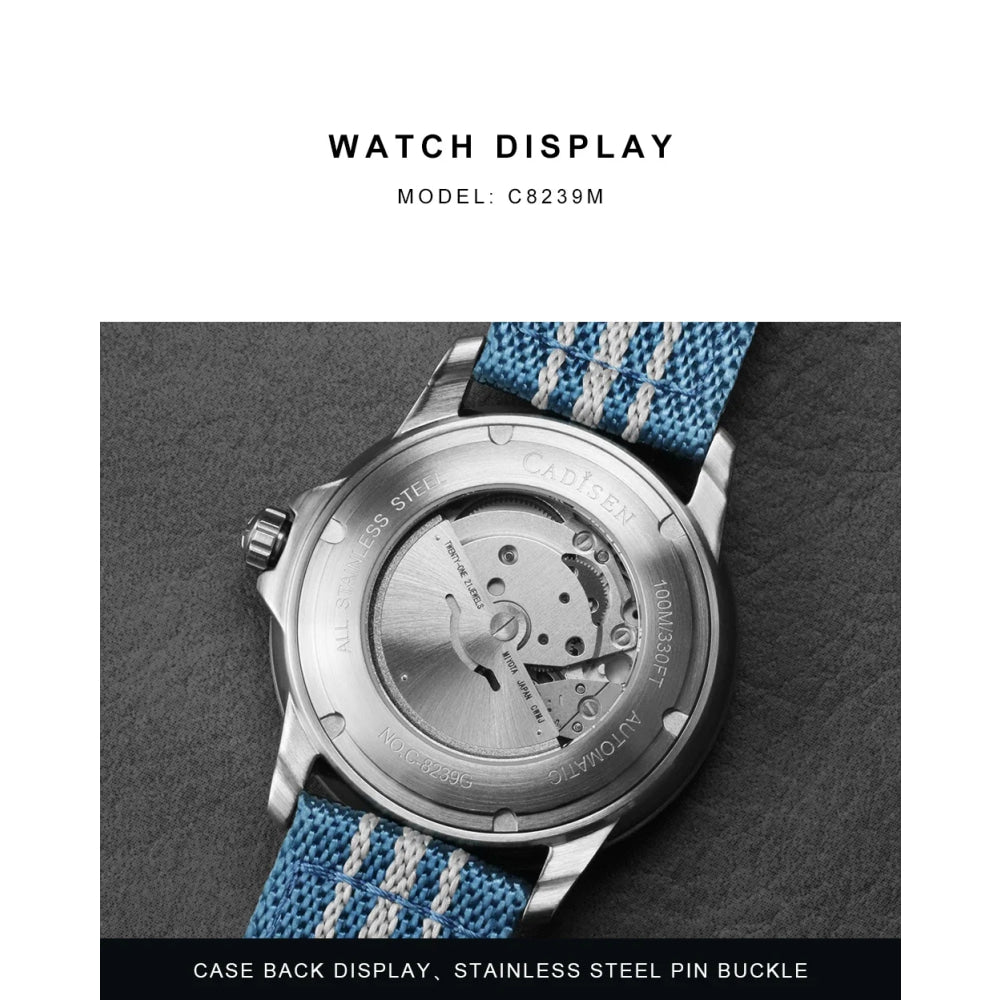 CADISEN Deep Explorer 2025 New Automatic Mechanical Watch Man Canvas Strap Wristwatch MIYOTA  Luxury Luminous Waterproof Watches