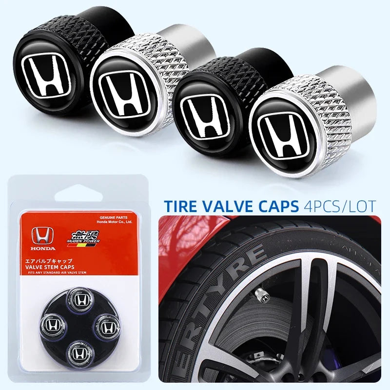 Car Tire Stem Valve Caps Aluminium Car Dustproof Caps Tire Wheel Stem Air Valve Caps For Honda Civic XR-V HR-V City Accord Jazz