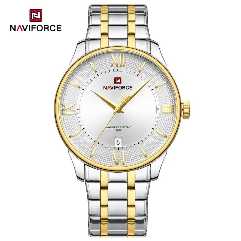 NAVIFORCE Men's Watch Classic Stainless Steel Strap 3ATM Waterproof Calendar Minimalist Dial Men's Chronograph Watch NF9272S