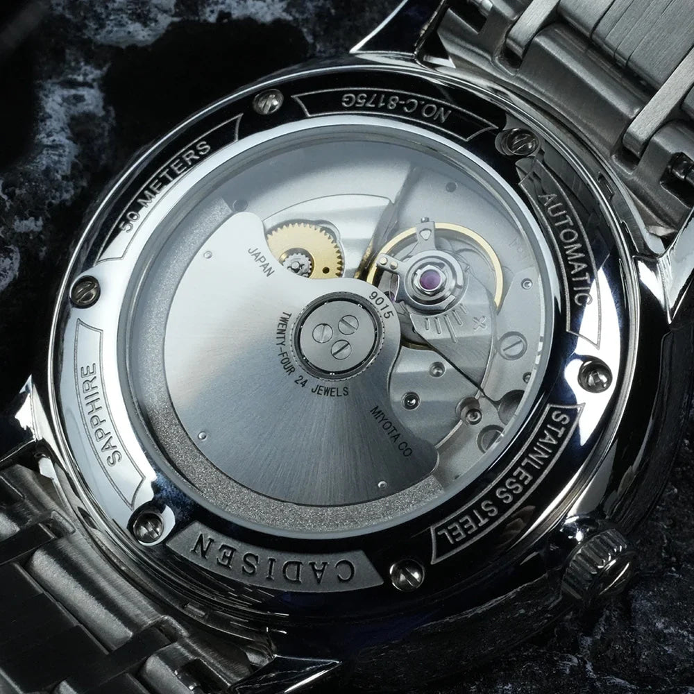 CADISEN Automatic Mechanical Ultra-thin Wriswatch MIYOTA 9015 Top Brand Luxury Curved Single-dome Sapphire Crystal Watch Man