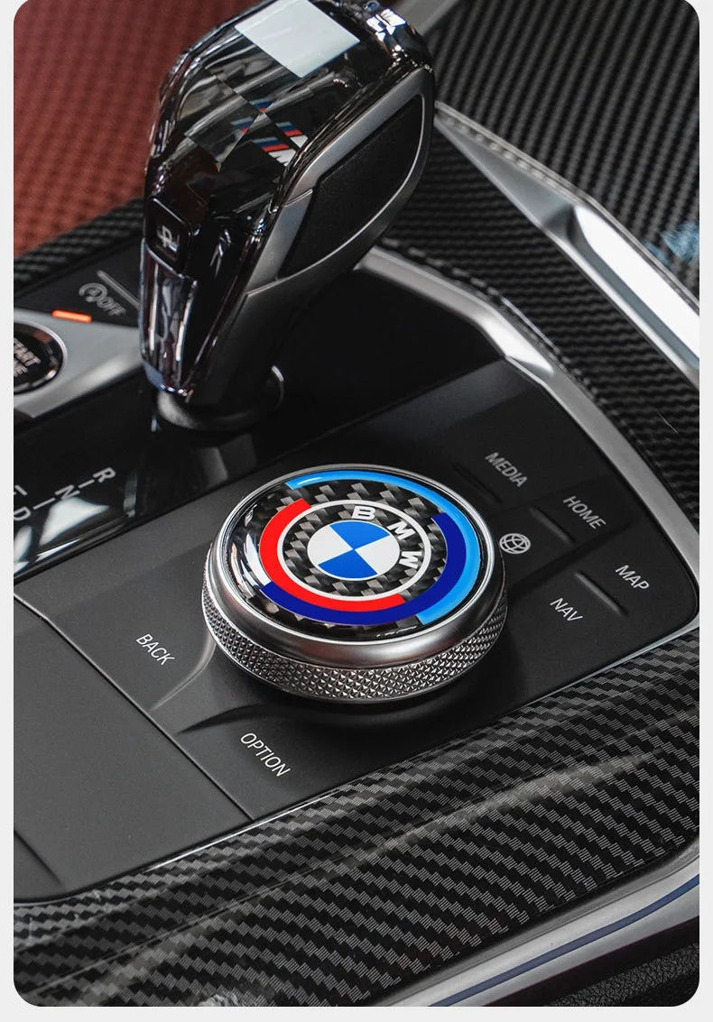 4.5CM 4.8CM Carbon Fibre Car Center Console Knob Stickers Decoration Accessories For BMW 1 2 3 4 5 6 Series GT Z4 X3 X4 X5 X6 X7