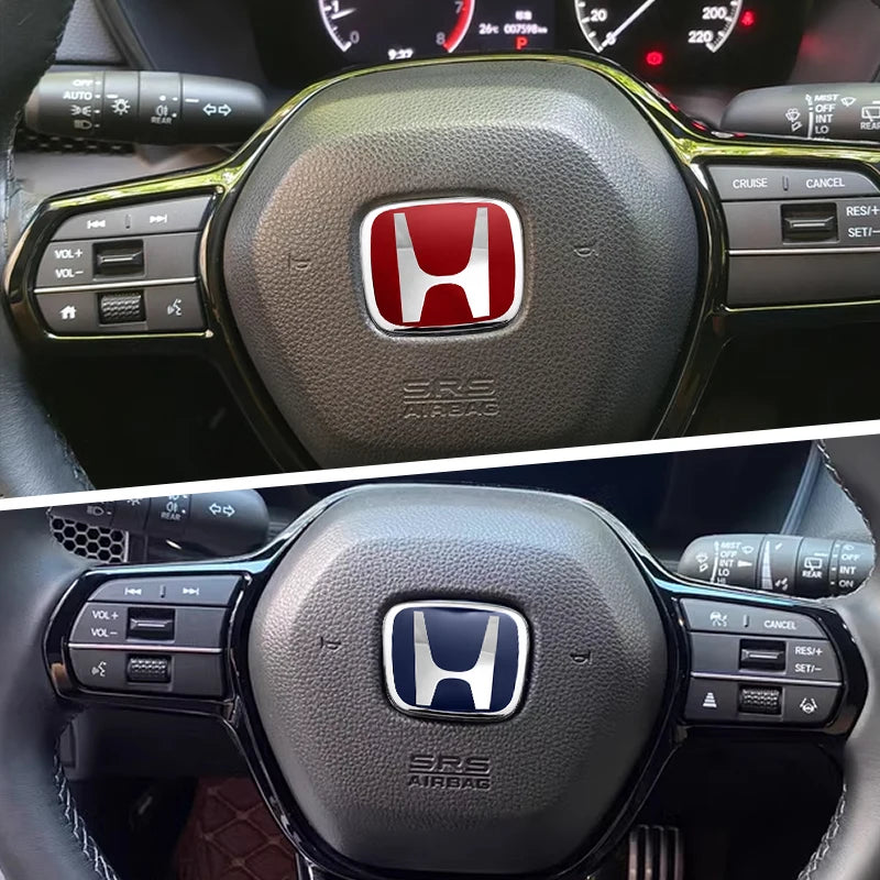 Car Steering Wheel Emblem H-Sticker For Honda Civic Accord City CRV Jade Fit Odyssey Hybrid Red Black Blue Interior Modification