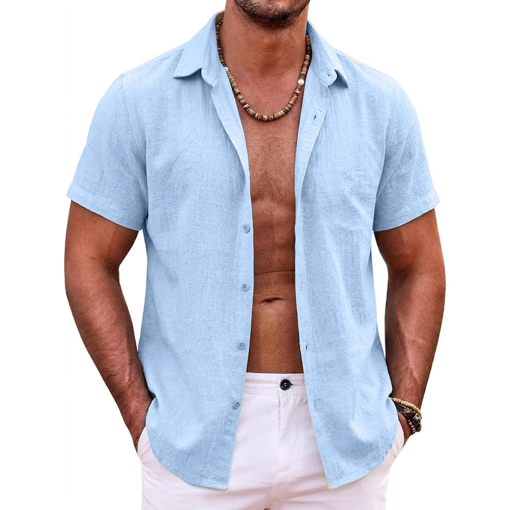 Mens Summer Hawaiian Short Sleeve Shirts Cotton Linen Lapel Tops Casual Breathable Beach and Gym Tees Plus Size for Men Tops