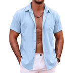Mens Summer Hawaiian Short Sleeve Shirts Cotton Linen Lapel Tops Casual Breathable Beach and Gym Tees Plus Size for Men Tops