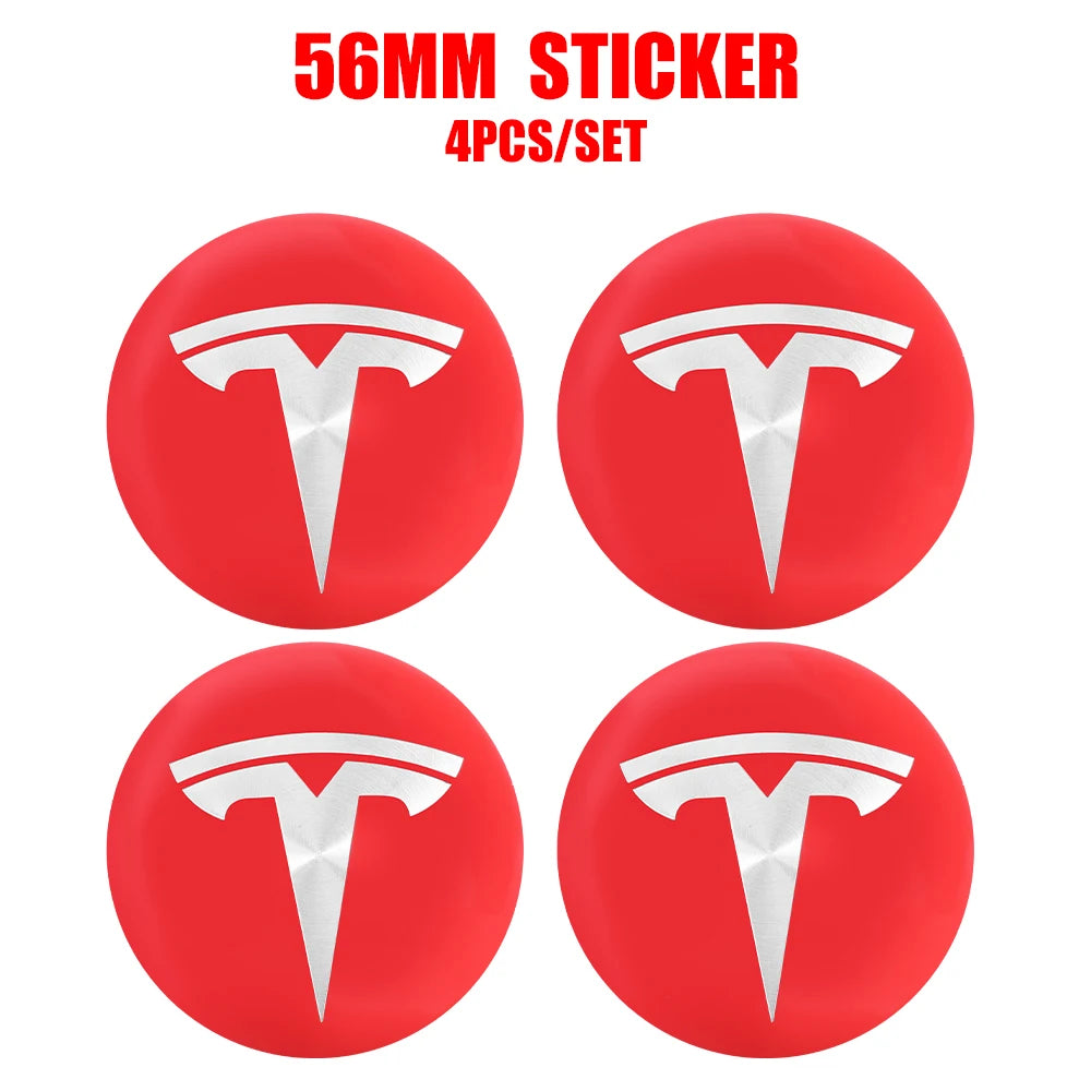 Hot 4pcs 56mm Car Wheel Center Hub Stickers Cap Emblem Cover Tesla Model 3 Model S Model X Y Juniper Roadster Wye Accessories