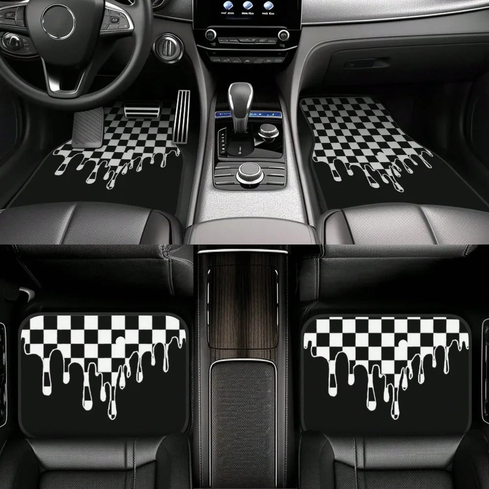 4pcs car floor mat, plaid design - stylish and durable, anti-fouling, suitable for all vehicles, including front and rear seats