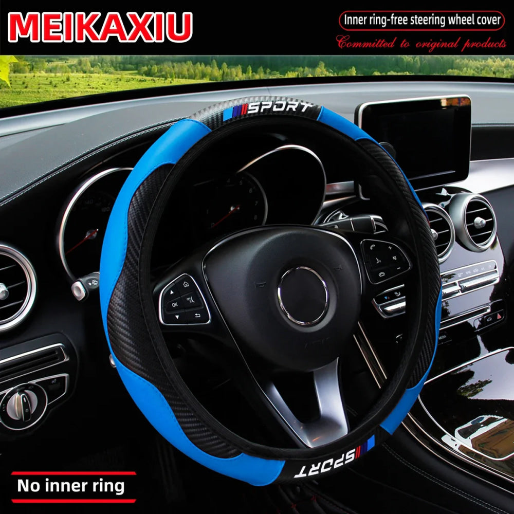 Carbon fiber leather SPORT car steering wheel cover without inner ring, car decoration, suitable for both men and women