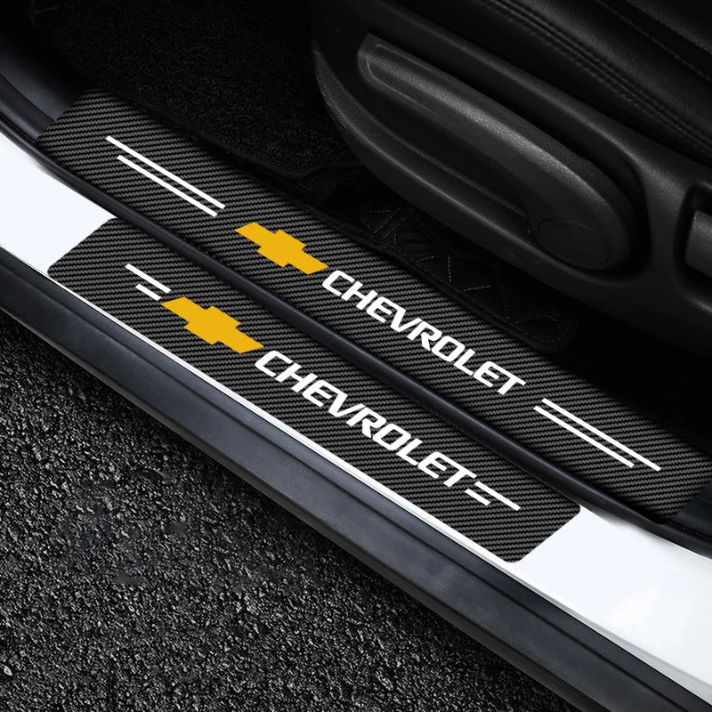 Car Door Threshold Scuff Plate Carbon Fiber Decals Stickers For Chevrolet Cruze Impala Malibu Silverado Cobalt Impala Onix Tahoe