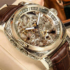 A MEN'S Black Zinc Alloy Business Style Luminous Carved Fully Automatic Tourbillon Hollow Mechanical Watch