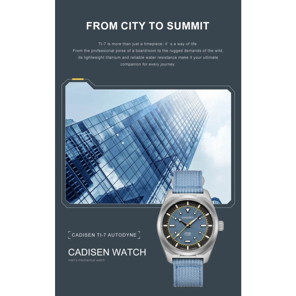 CADISEN TI-7 Autodyne 2026 NEW Titanium Automatic Mechanical Watch Man Canvas Wristwatch MIYOTA 8215 Luminous Waterproof Watches