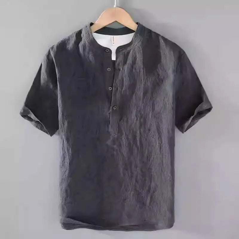 New Cotton Linen Shirts for Men Casual Shirts Lightweight  Short  Sleeve Henley Beach Shirts Hawaiian T Shirts for Men