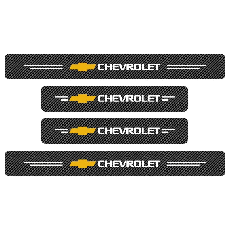 Car Door Threshold Scuff Plate Carbon Fiber Decals Stickers For Chevrolet Cruze Impala Malibu Silverado Cobalt Impala Onix Tahoe