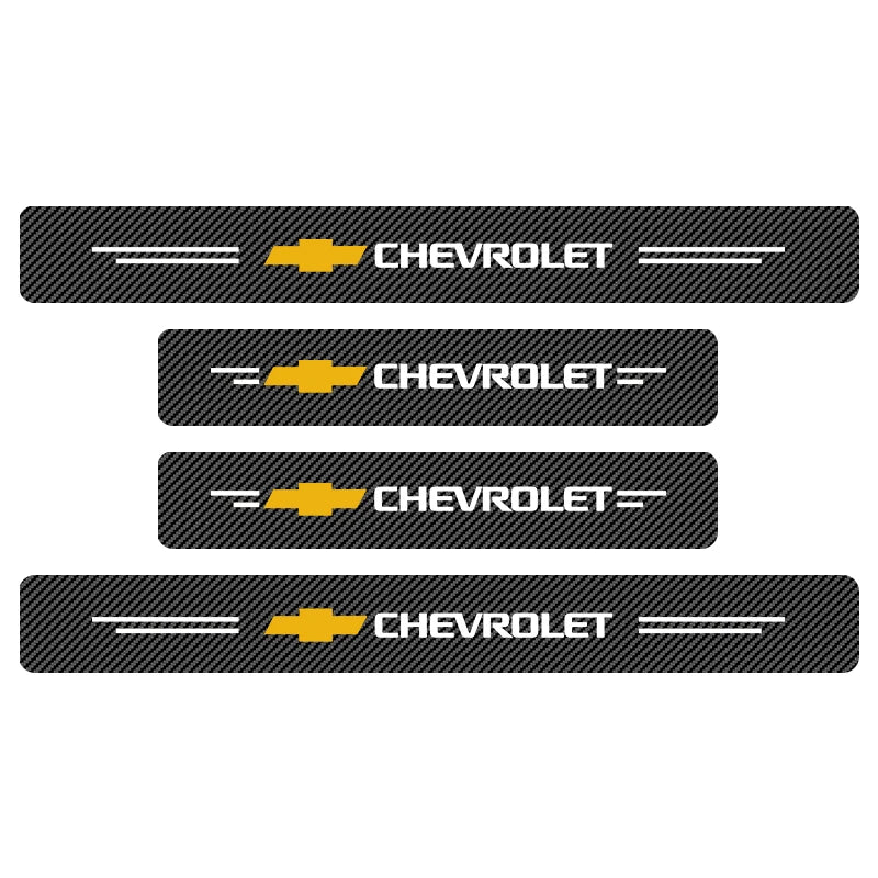 Car Door Threshold Scuff Plate Carbon Fiber Decals Stickers For Chevrolet Cruze Impala Malibu Silverado Cobalt Impala Onix Tahoe