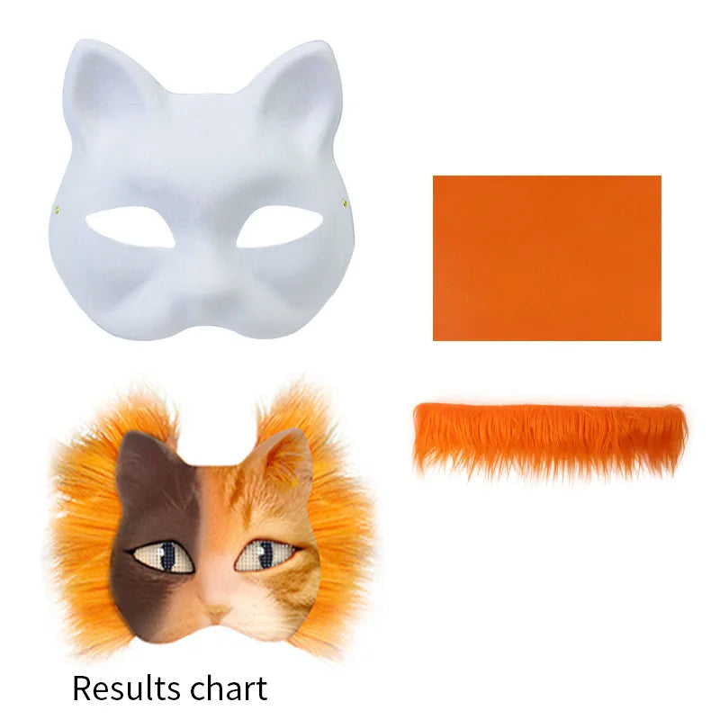 Conjunto de máscara Therian, máscara en blanco, media cara, Animal dibujado a mano, máscara de gato y zorro, grafiti hecho a mano, media máscara facial, regalos de fiesta de Navidad