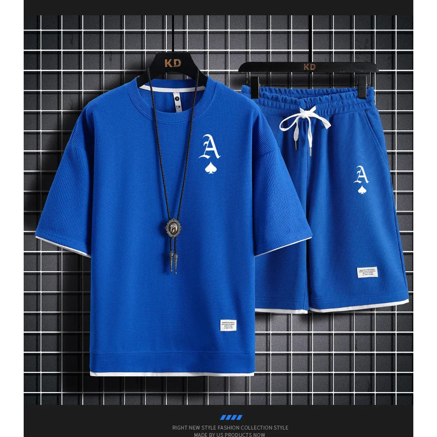 Fashionable casual men's sports suit short-sleeved T-shirt and outdoor summer sports shorts two-piece set daily casual