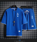 Fashionable casual men's sports suit short-sleeved T-shirt and outdoor summer sports shorts two-piece set daily casual