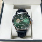 Orient Men's Automatic Open Heart Watch Blue Dial Stainless Steel Band Casual Dress Wristwatch 30M Water Resistant Fashion Watch