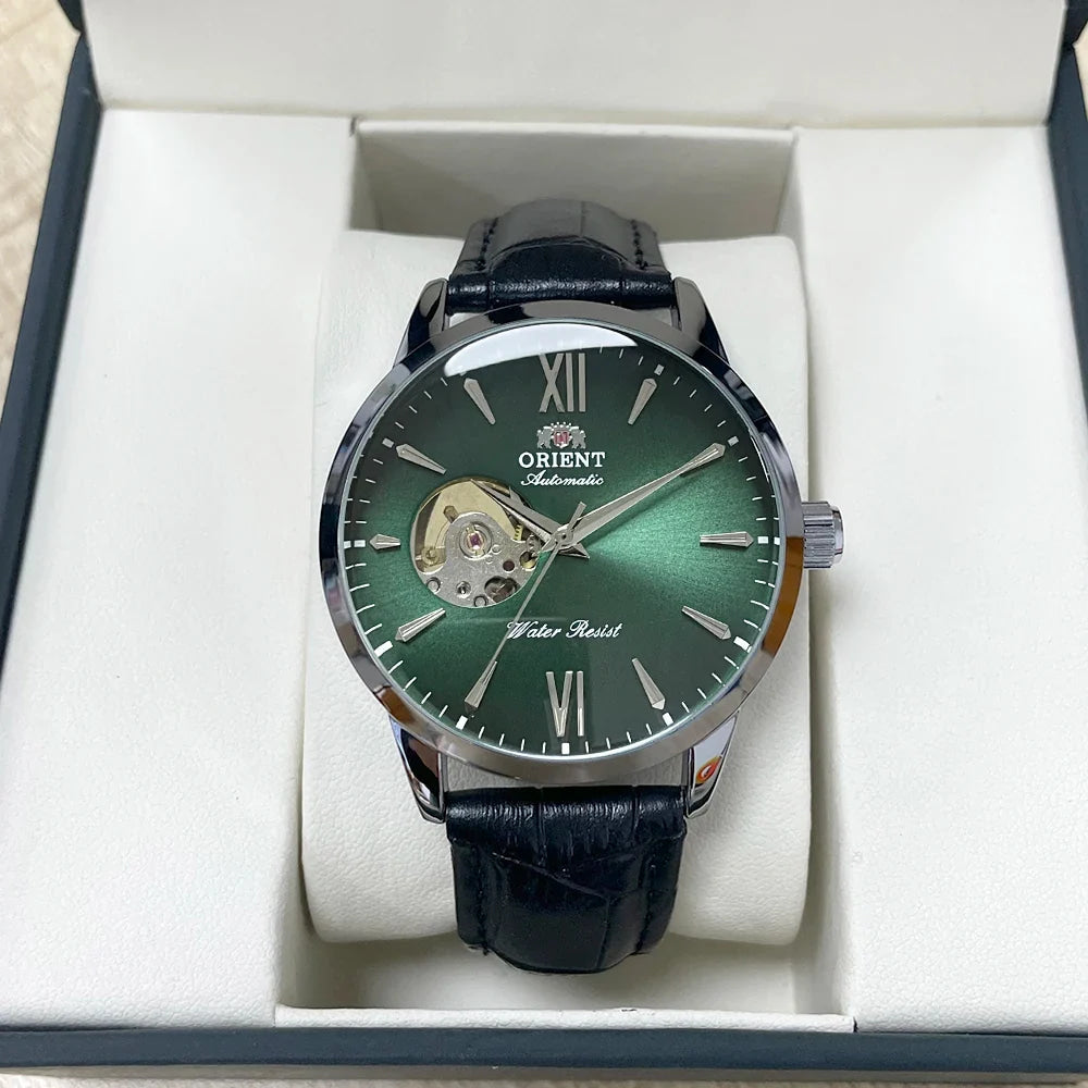 Orient Men's Automatic Open Heart Watch Blue Dial Stainless Steel Band Casual Dress Wristwatch 30M Water Resistant Fashion Watch