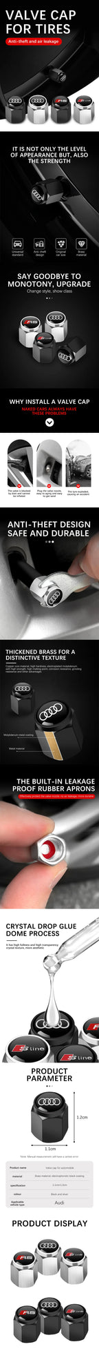 3D Metal Tire Valve Caps Car Tyre Air Stems Cover For Audi S Line A1 A3 A4 A5 A6 A7 S3 S4 S5 S6 S7 Q3 Q4 Q5 Q7 Q8 Accessories