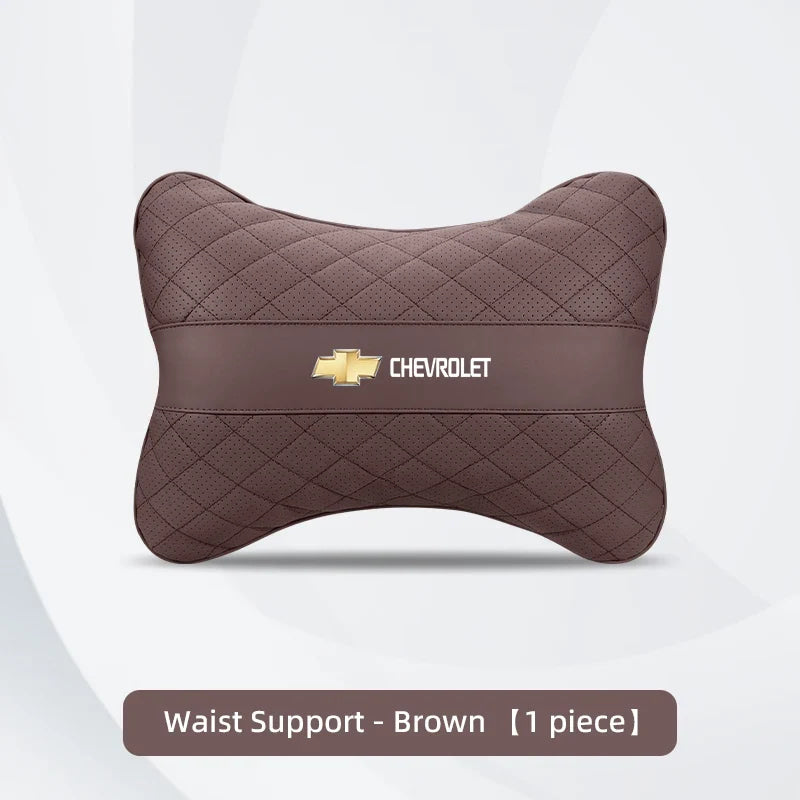 Nappa Leather Car Headrest Neck Pillow Waist Cushioning For Chevrolet Spark Captiva Cruze Malibu Equinox Trax Camaro Blazer