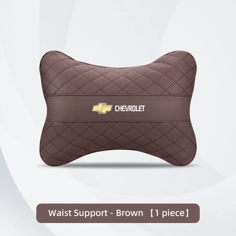 Nappa Leather Car Headrest Neck Pillow Waist Cushioning For Chevrolet Spark Captiva Cruze Malibu Equinox Trax Camaro Blazer