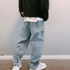 Prints Jeans Men 2026 New Streetwear Baggy Wide Leg Jeans Korean Fashion Drapes Straight Casual Loose Denim Cargo Pants