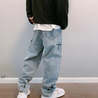 Prints Jeans Men 2026 New Streetwear Baggy Wide Leg Jeans Korean Fashion Drapes Straight Casual Loose Denim Cargo Pants