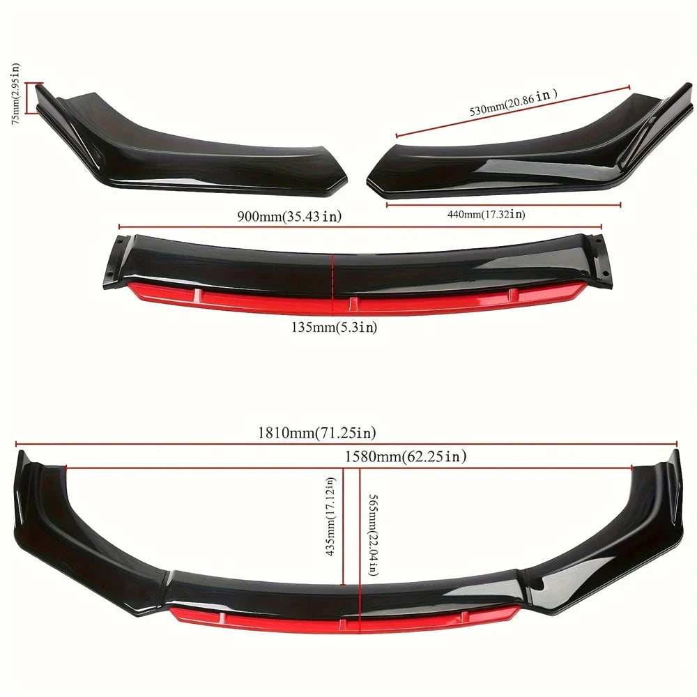 3PCS Universal Car Front Bumper Lip Splitter Lip Body Kit Spoiler Diffuser For BMW For Benz For Audi For VW For Subaru
