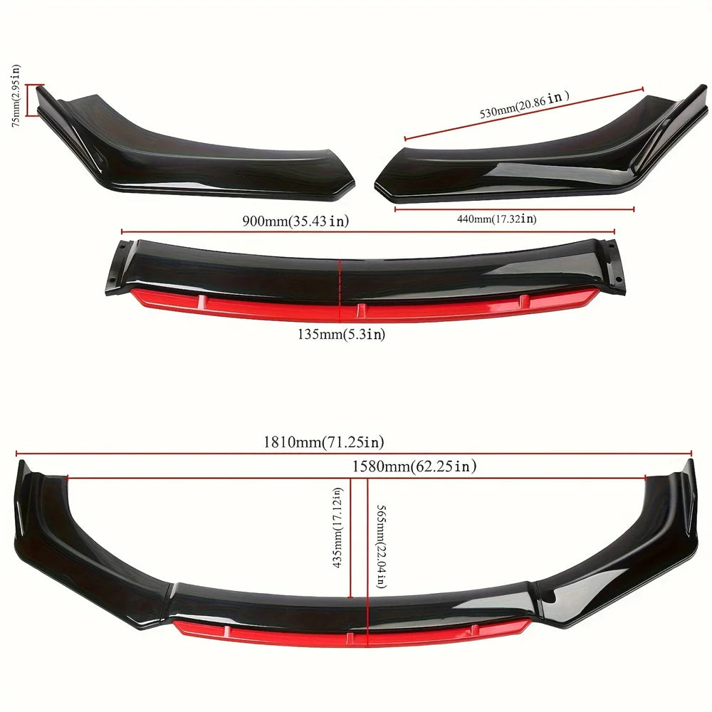 3PCS Universal Car Front Bumper Lip Splitter Lip Body Kit Spoiler Diffuser For BMW For Benz For Audi For VW For Subaru