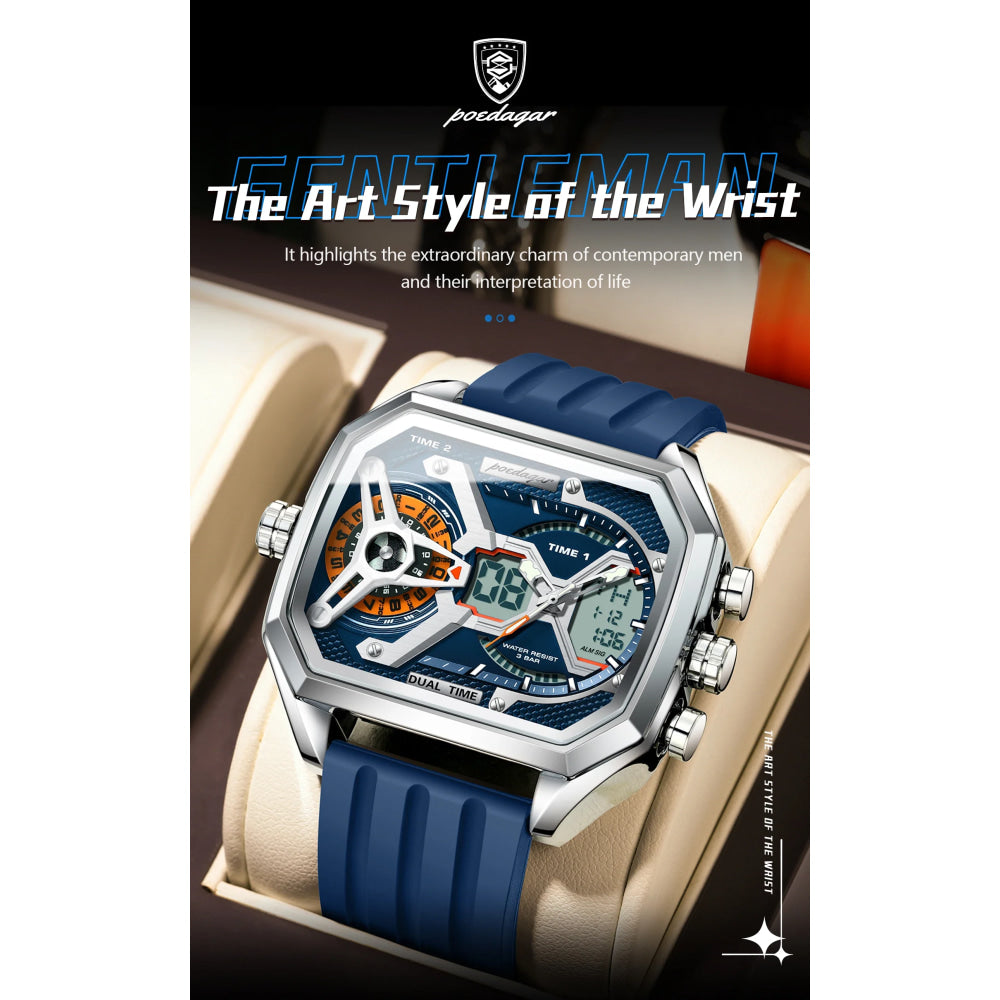 POEDAGAR Top Luxury Men Clock LED Calendar Week Luminous Man Wristwatch Electronic Rectangle Silicone Strap Quartz Men's Watches