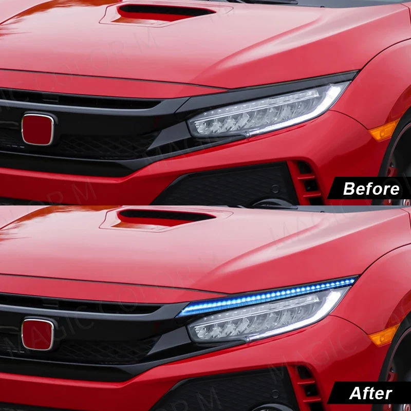 DRL For Honda Civic 2016 2017 2018 2019 2020 LED Headlight Eyebrow Daytime Running Light Dynamic Turn Signal Lamps 3 Colors 12V