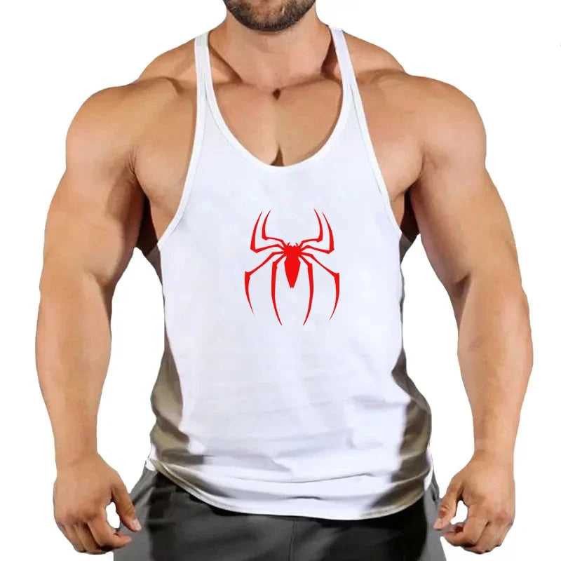 Mens Bodybuilding Faux Cotton Tank Top Gym Fitness Sports Sleeveless Top Skull Print Breathable Tank Top Mens Summer Tank Top
