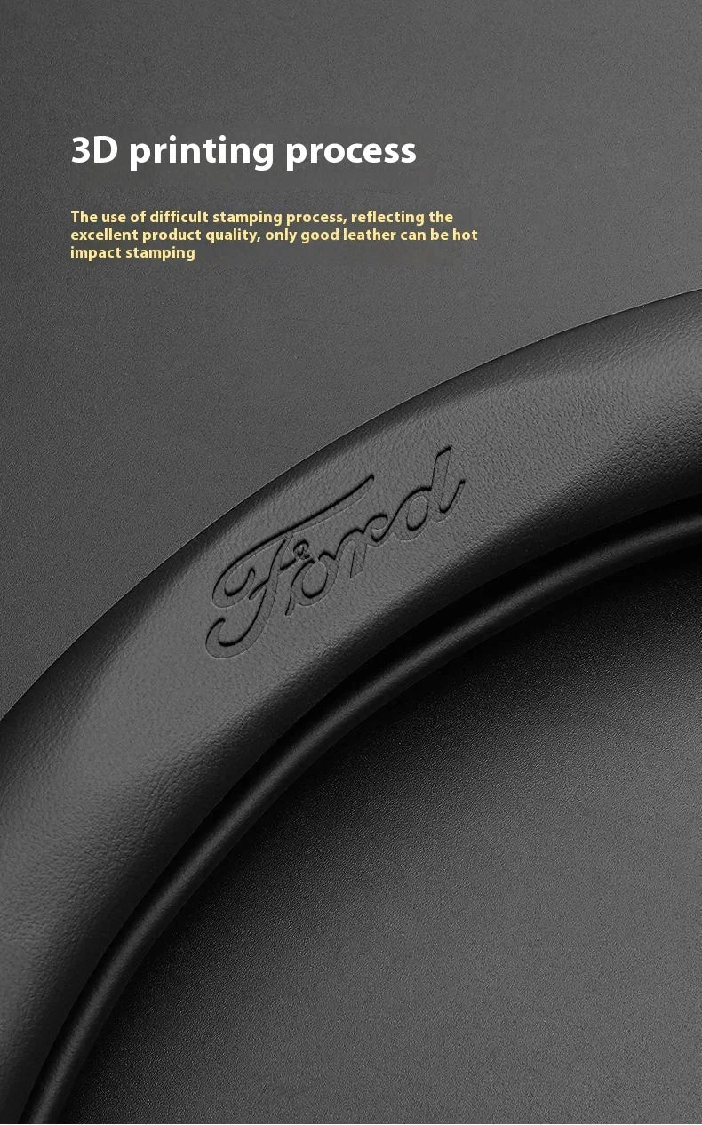 For Ford Mondeo Focus Raptor Puma Edge Explorer Ecosport Ranger F150 Kuga Car AntiSlip Carbon Fiber Leather Steering Wheel Cover